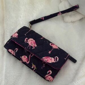 Vera Bradley Black and Pink Flamingo Wristlet